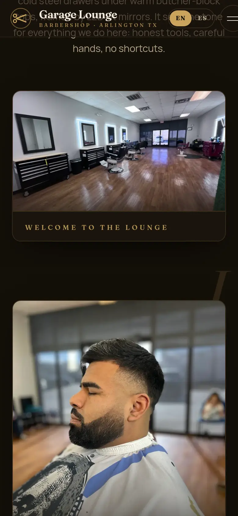 Garage Lounge Barbershop — mobile view